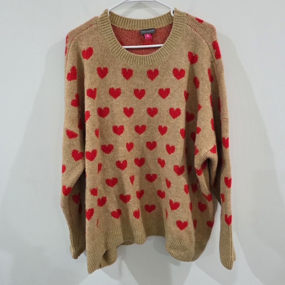 Vince Camuto Womens Heart Novelty Sweater Size XXL‎ Romantic Cozy Soft